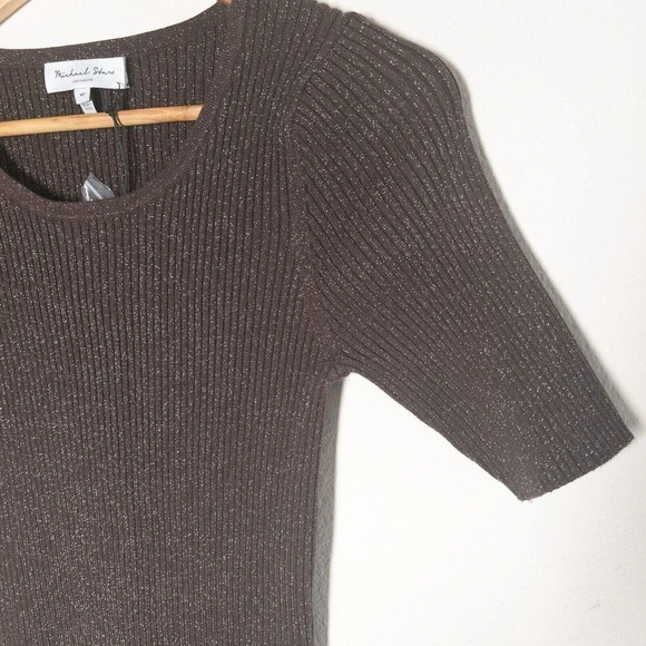 Michael Stars Mae Ribbed Sweater Dress New Bodycon Brown Shimmer Medium Petite - Picture 5 of 7